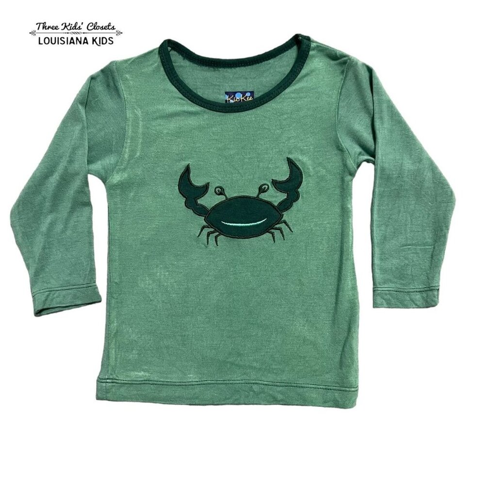 Kickee Pants 6-12m Green Bamboo Crab Appliqué Shirt